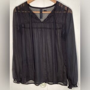 Petticoat Alley Sheer black blouse with black top With Lacey Deail. XS
